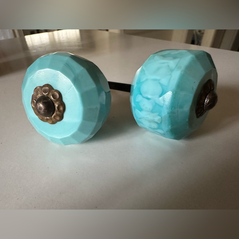 Anthropologie Ceramic Knobs in color Turquoise Set 2 - Picture 2 of 7
